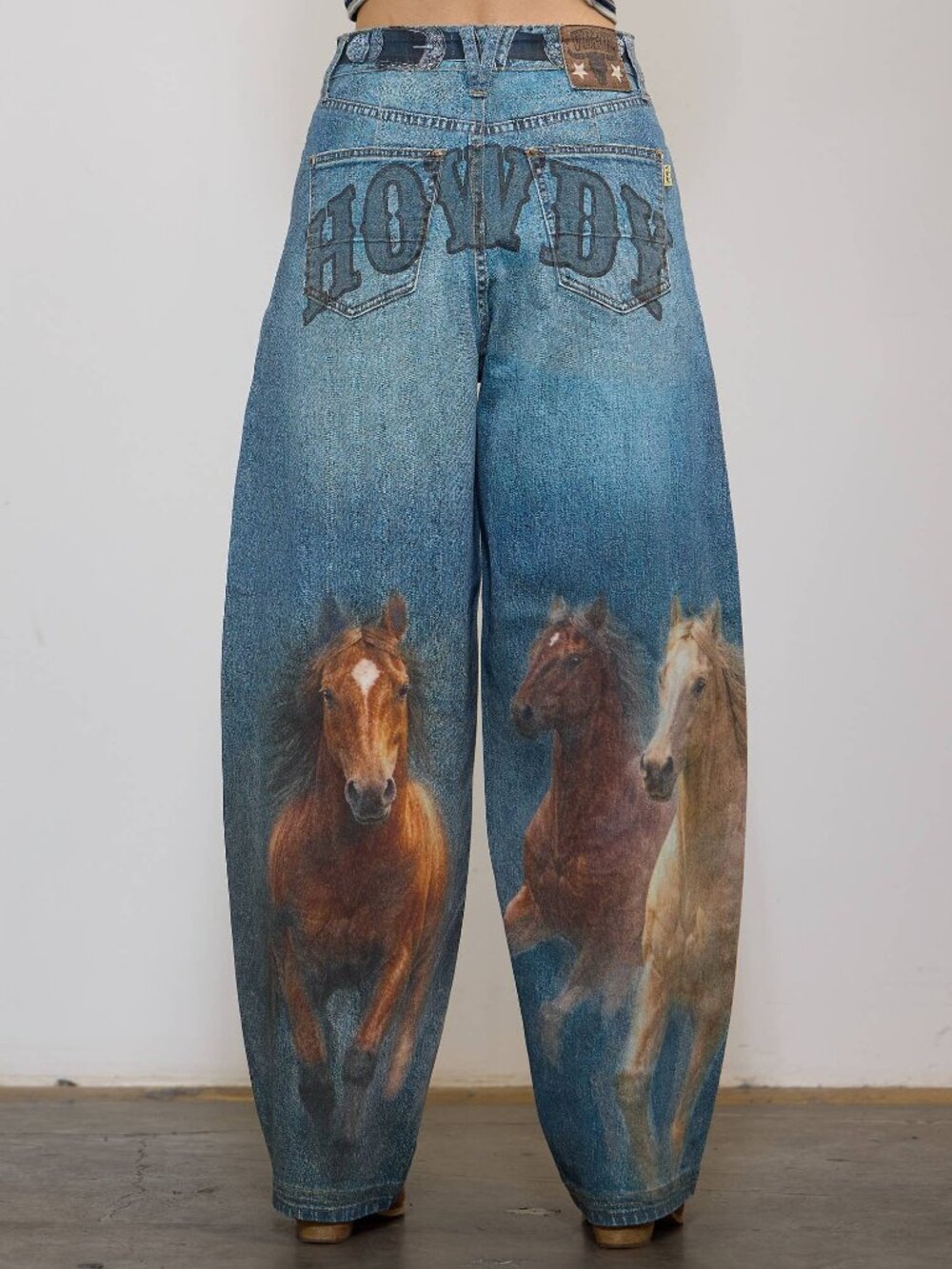 NWT HOWDY Horse Digital Print Baggy Wide Leg Jeans Vibrant M.i.U.